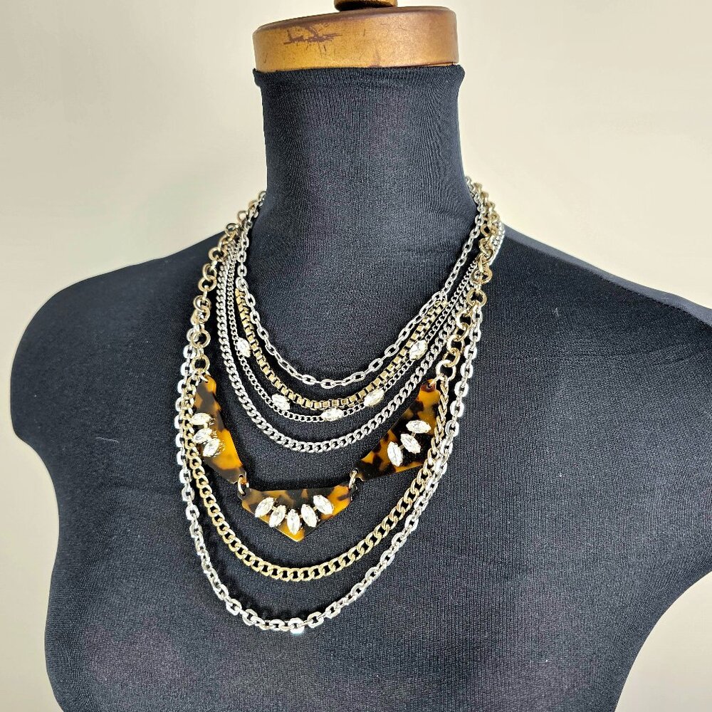 Express Mixed Metal Tortoise Geometric Statement Necklace